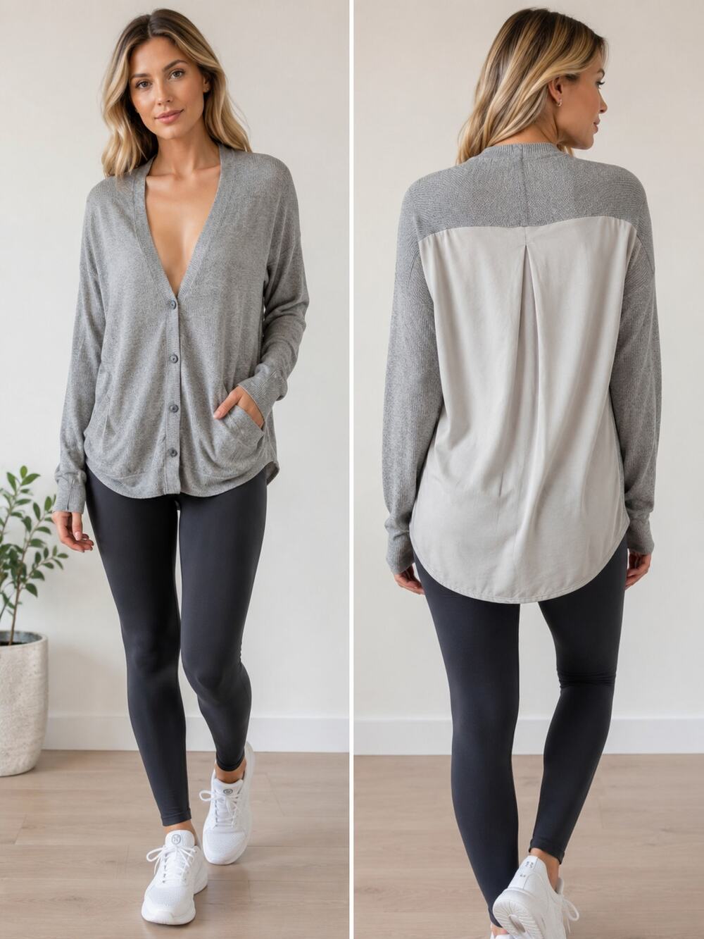 Lululemon SZ 8 Cardi In The Front Cashmere Blend Button-Front Cardigan Gray